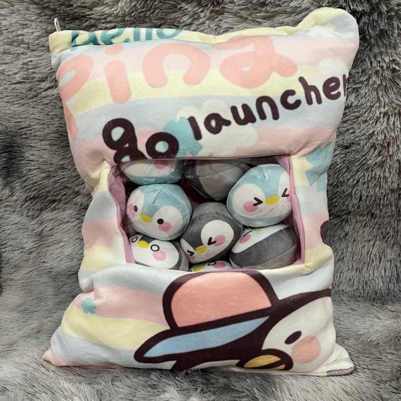 Penguin Snack Pillow plush with 8 mini Stuffed Toy - Picture 3 of 4